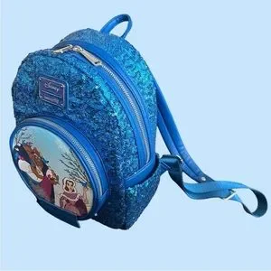 Loungefly Disney Beauty & The Beast Snow Globe Mini Backpack Rare New Loungefly Disney Beauty and the Beast Snow Globe Sequin Mini  main image 4